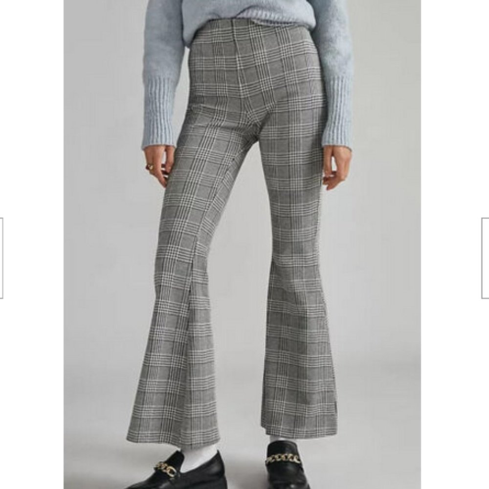 Anthropologie Maeve XL NWT Plaid Wide-Leg Pants Pull On Flare Kick Black New - Picture 3 of 6